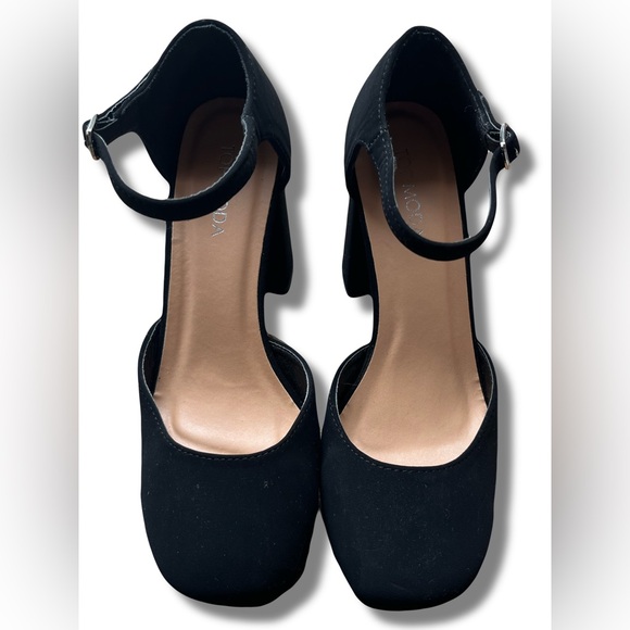 Women’s TOP MODA Elegant Black Suede Heels with Ankle Strap - Picture 1 of 6